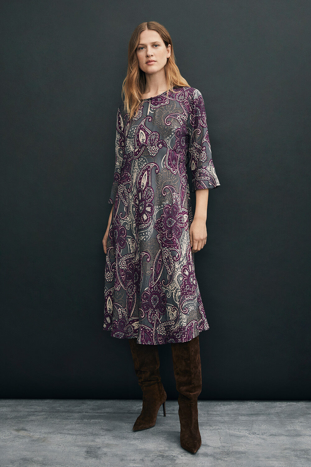 Viskosekleid mit Paisleymuster und 3/4-&Auml;rmeln - Gloxinia
