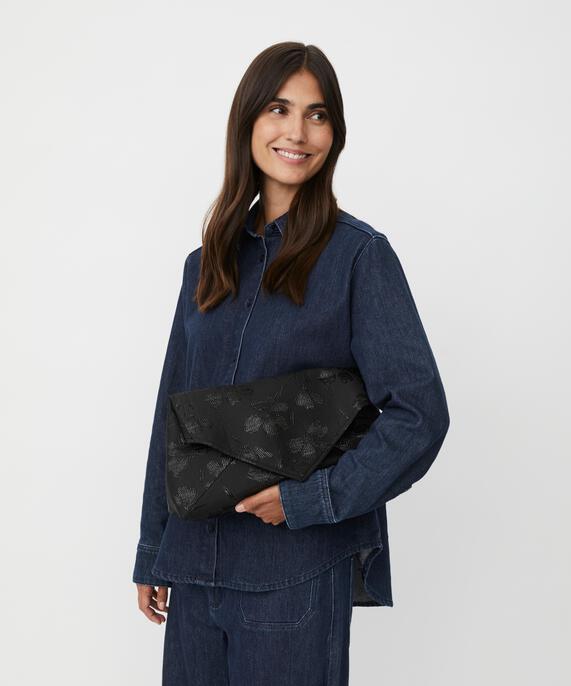Tasche mit gestickten Blumen, Black