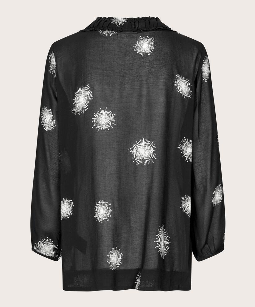 Transparente Viskosebluse mit Rüschendetails, Black