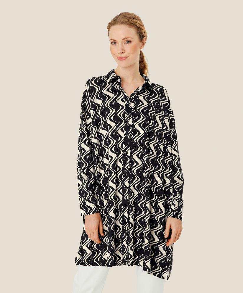 Jersey-Tunika mit Knöpfen und Seitenschlitz, Black