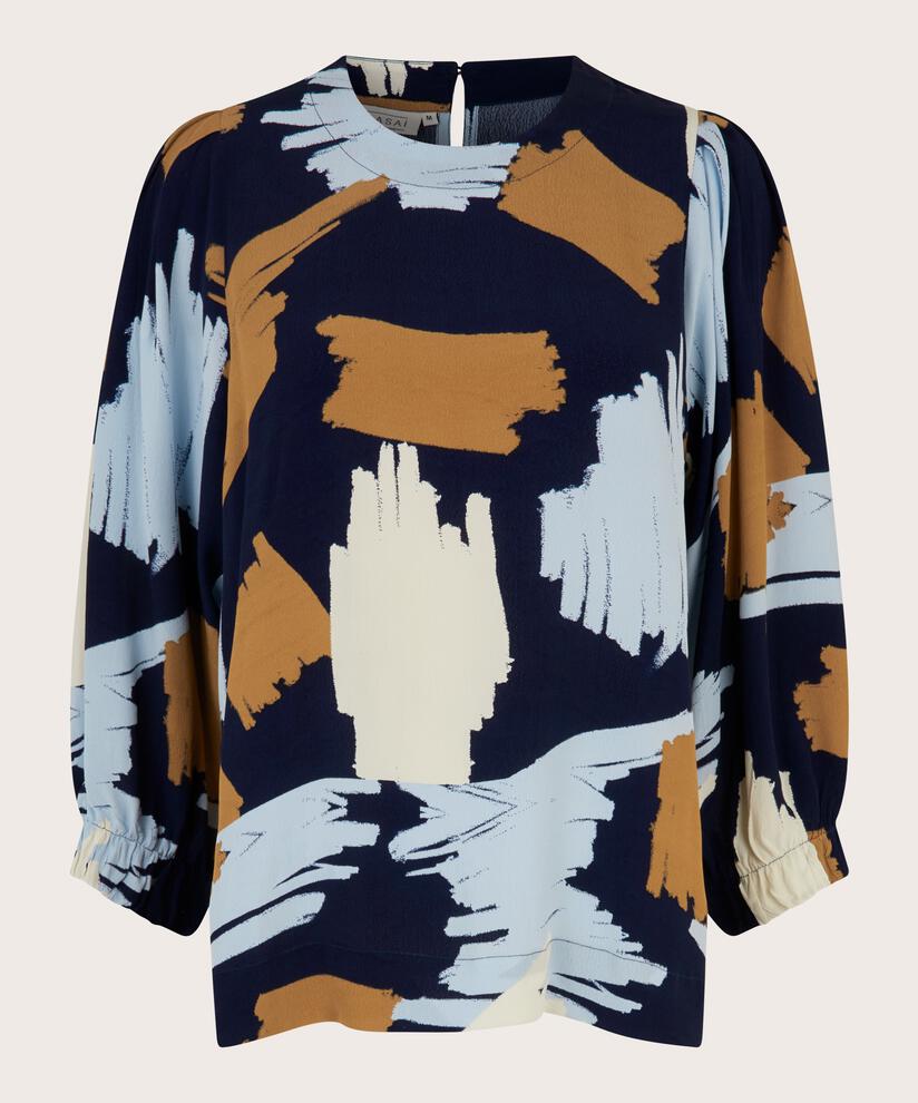 Viskosebluse Mit Rundhalsausschnitt, Maritime Blue