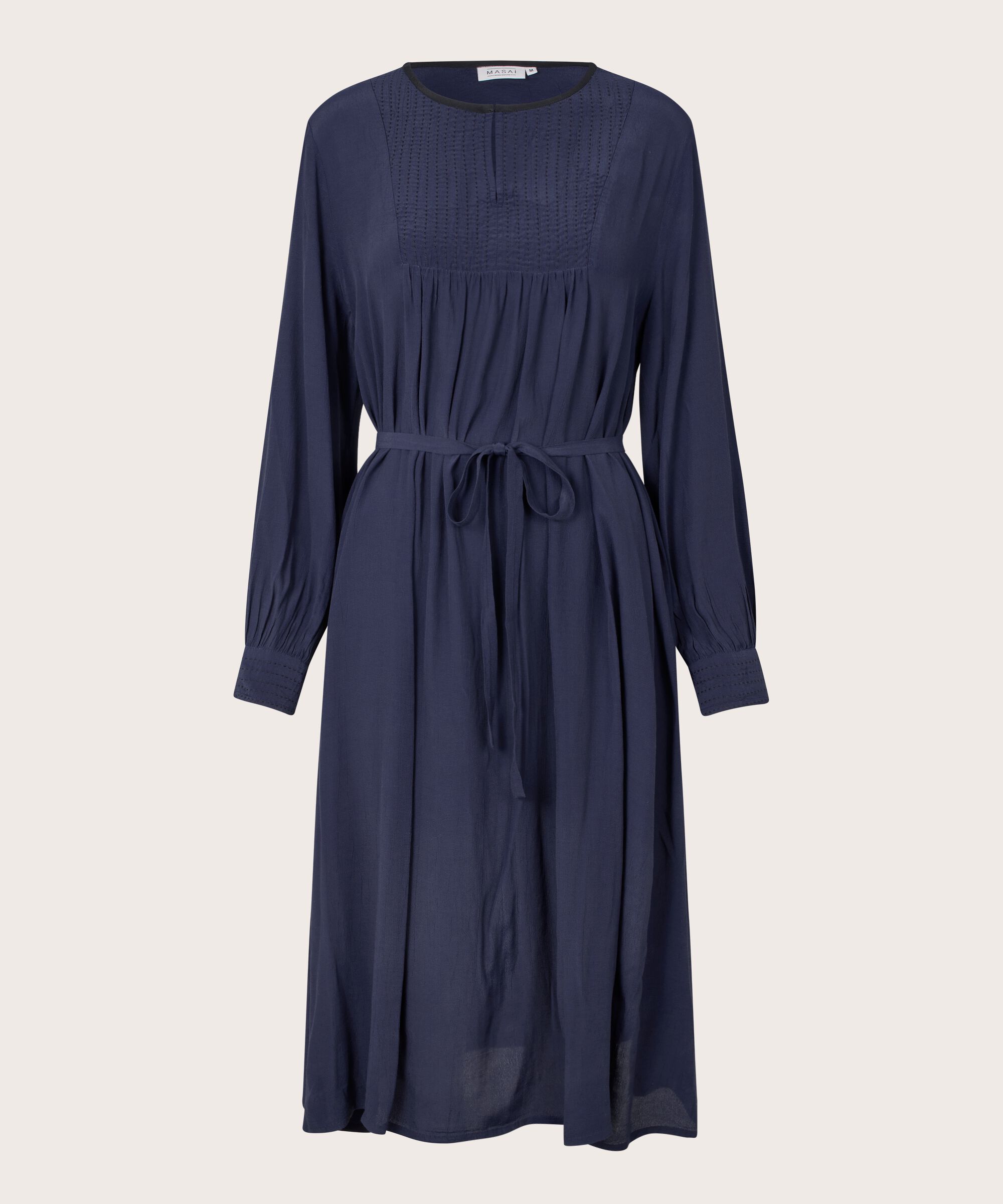Viskosekleid mit Drapierung und Ziernähten, Navy Blazer