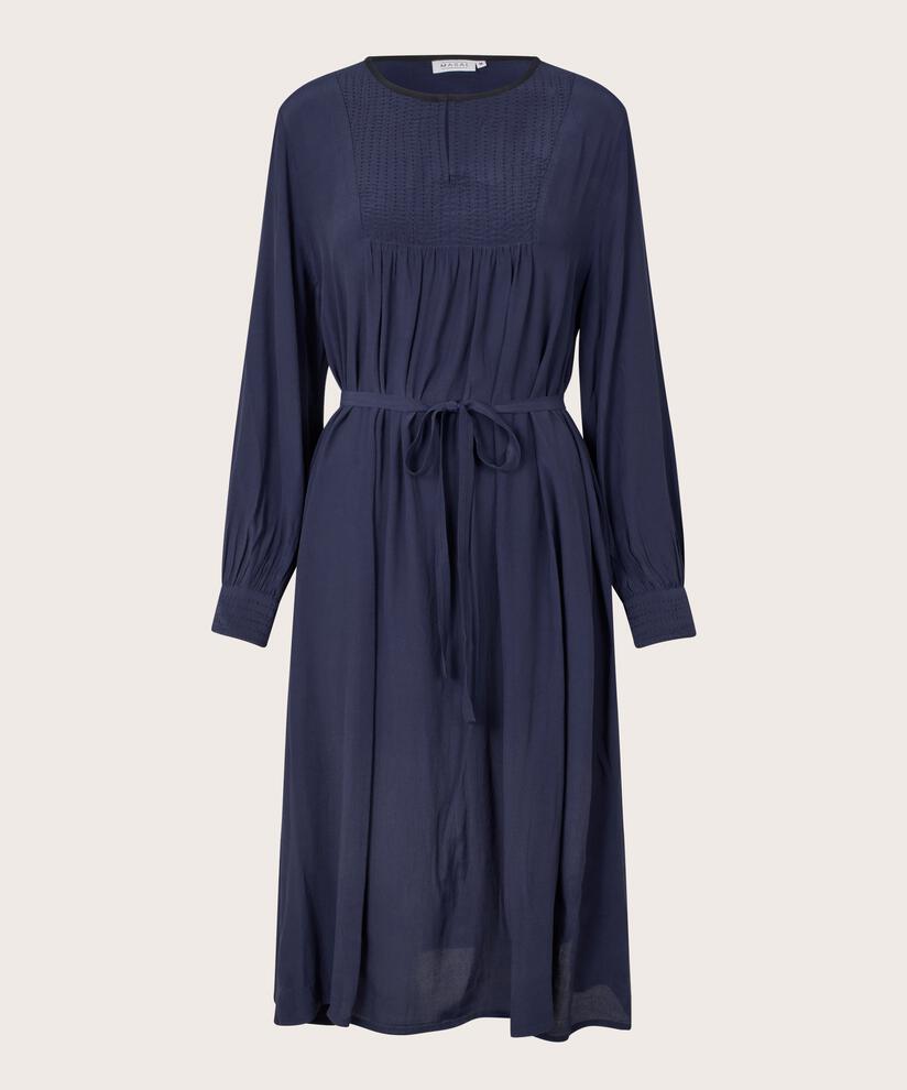 Viskosekleid mit Drapierung und Ziernähten, Navy Blazer