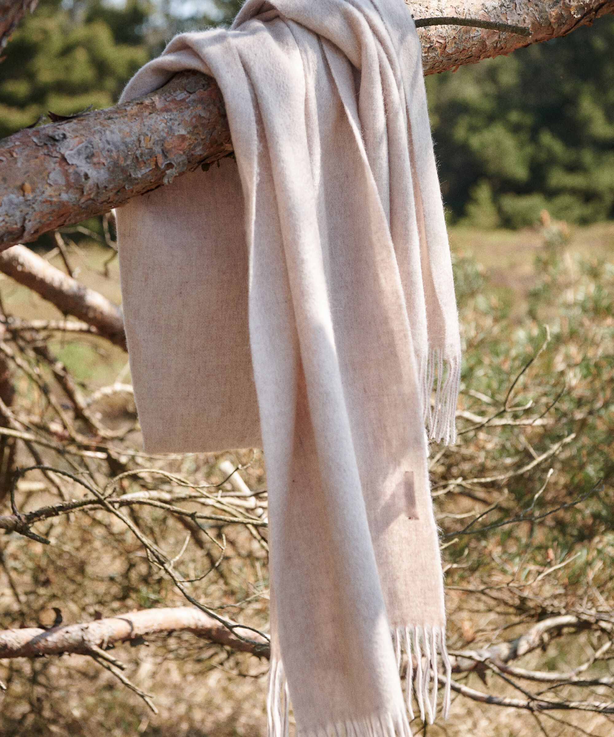großer Wollschal mit Fransen, L beige mel
