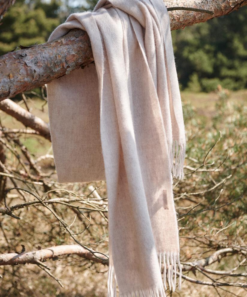 großer Wollschal mit Fransen, L beige mel