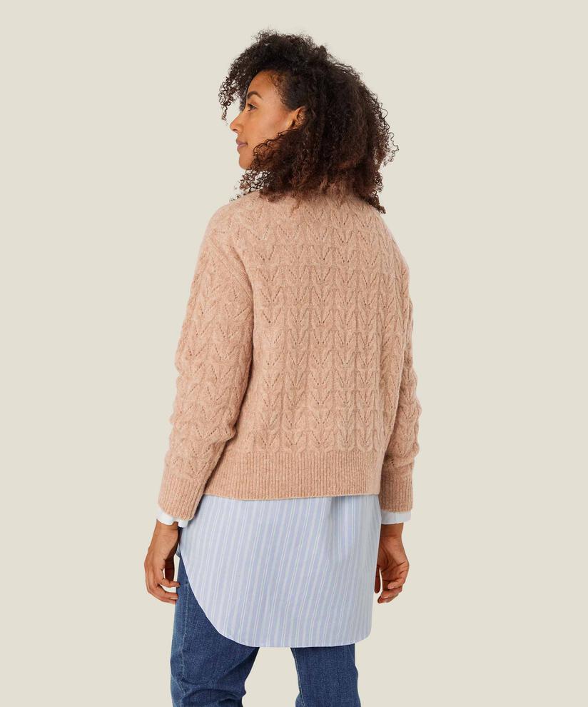 Strickpullover mit Lochmuster aus Wollmischung, L beige mel