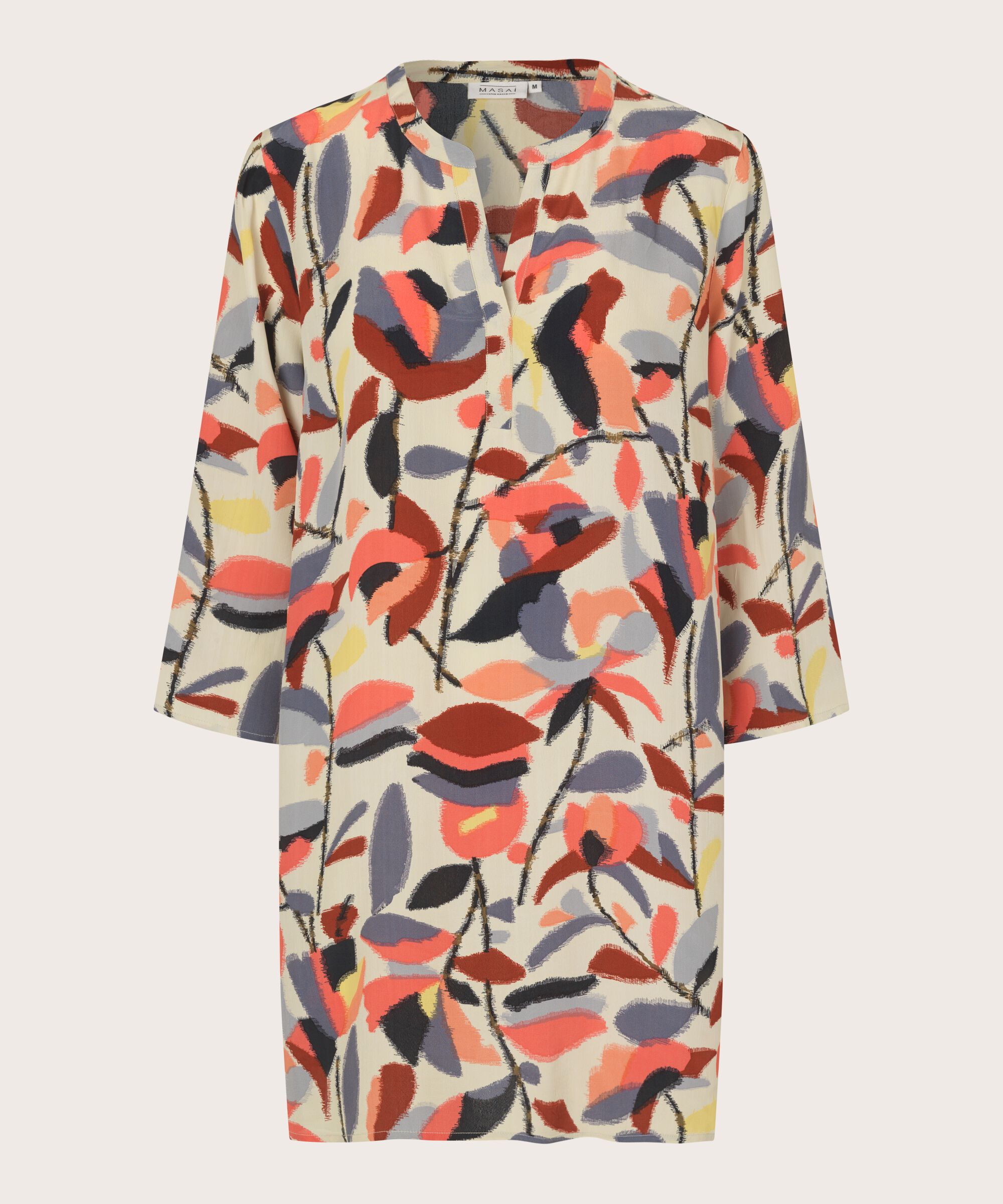 Bedruckte Tunika mit 3/4-Ärmeln, Calypso Coral