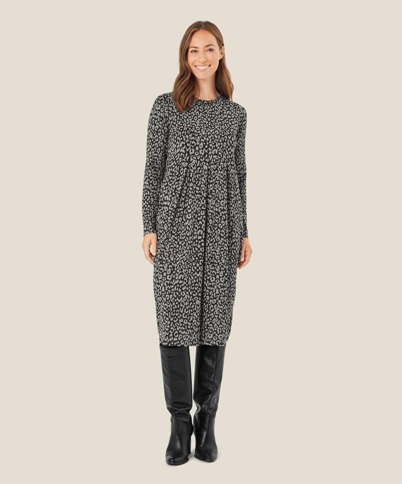 gemustertes Tulpenkleid mit langen Ärmeln, Steel Grey