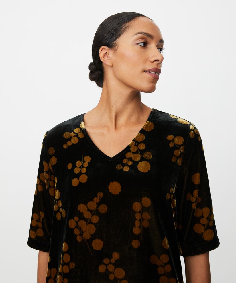 bedruckte Veloursbluse mit 1/2 Ärmeln und V-Ausschnitt, Rubber