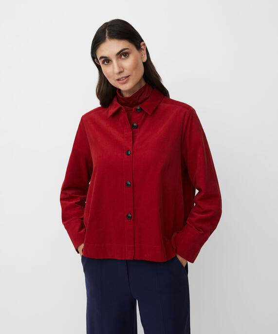 Samthemdjacke mit Kragen, Red Dahlia