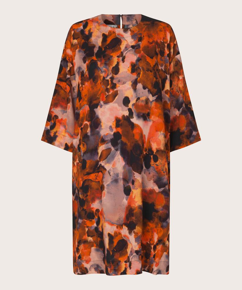 Viskosekleid mit Rundhals, Spicy Orange