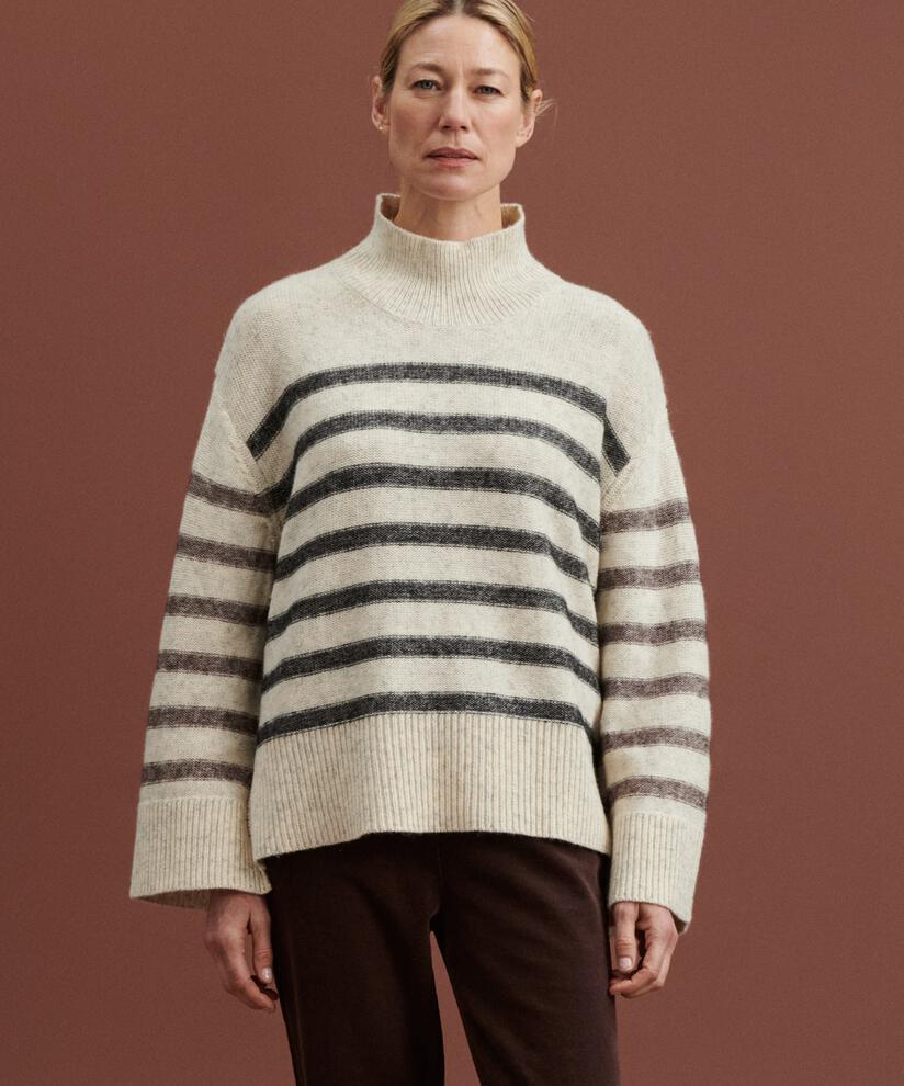 Rollkragenpullover aus Wollmischung, Whc/blk/coffe