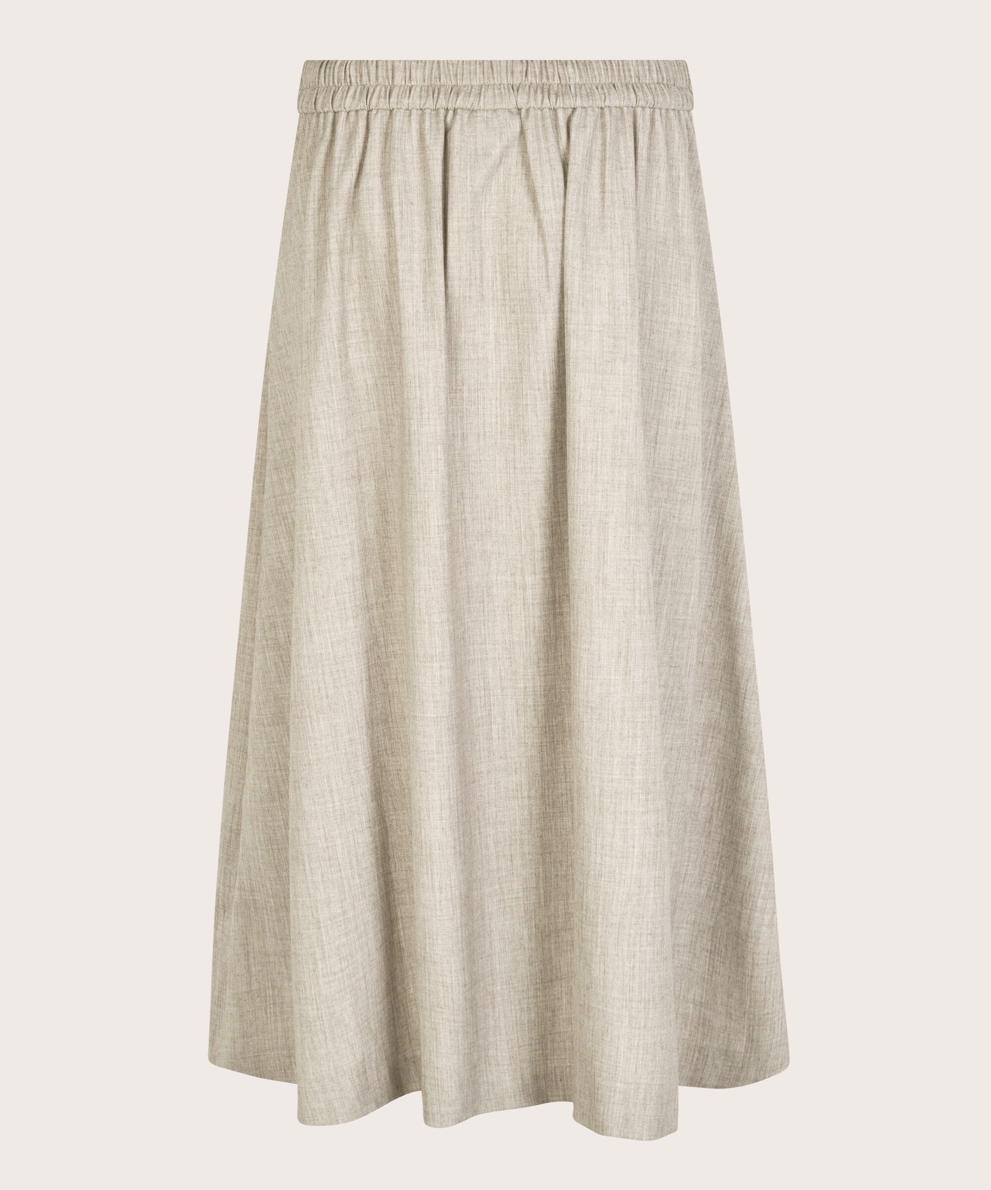 Rock mit Falten und elastischem Bund, Beige melange