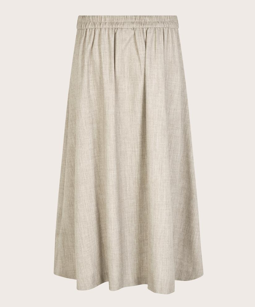 Rock mit Falten und elastischem Bund, Beige melange
