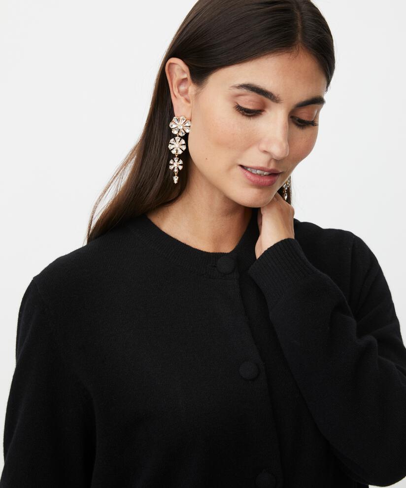 Rundhals-Cardigan aus Wollmischung, Black