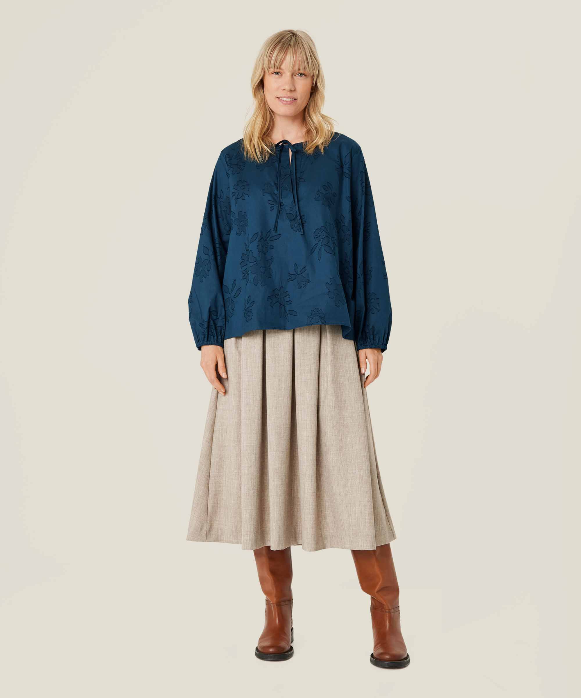 Baumwollbluse mit gewebtem Aufdruck, Moonlit Ocean