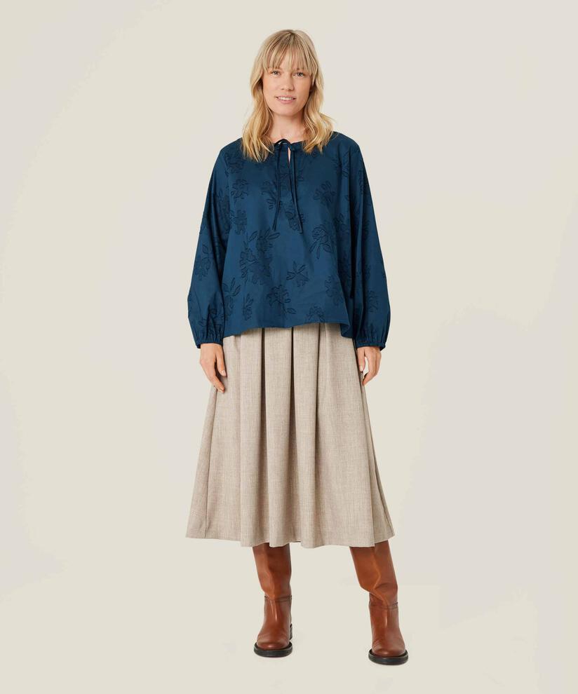 Baumwollbluse mit gewebtem Aufdruck, Moonlit Ocean