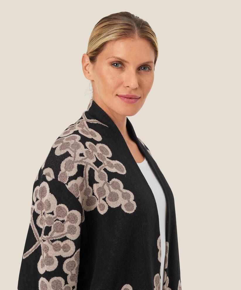 Offener Cardigan mit Blumendruck, Black