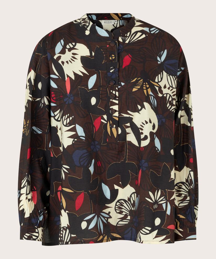 Viskosebluse mit Knopfleiste, Coffee Bean