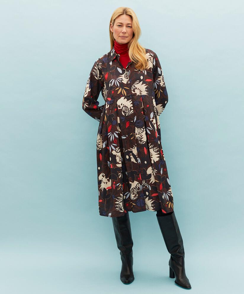 Kleid aus Viskose mit Knöpfen und Kragen, Coffee Bean