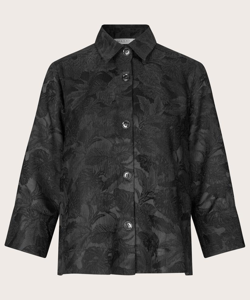 Hemdjacke mit gewebtem Blumenmuster, Black