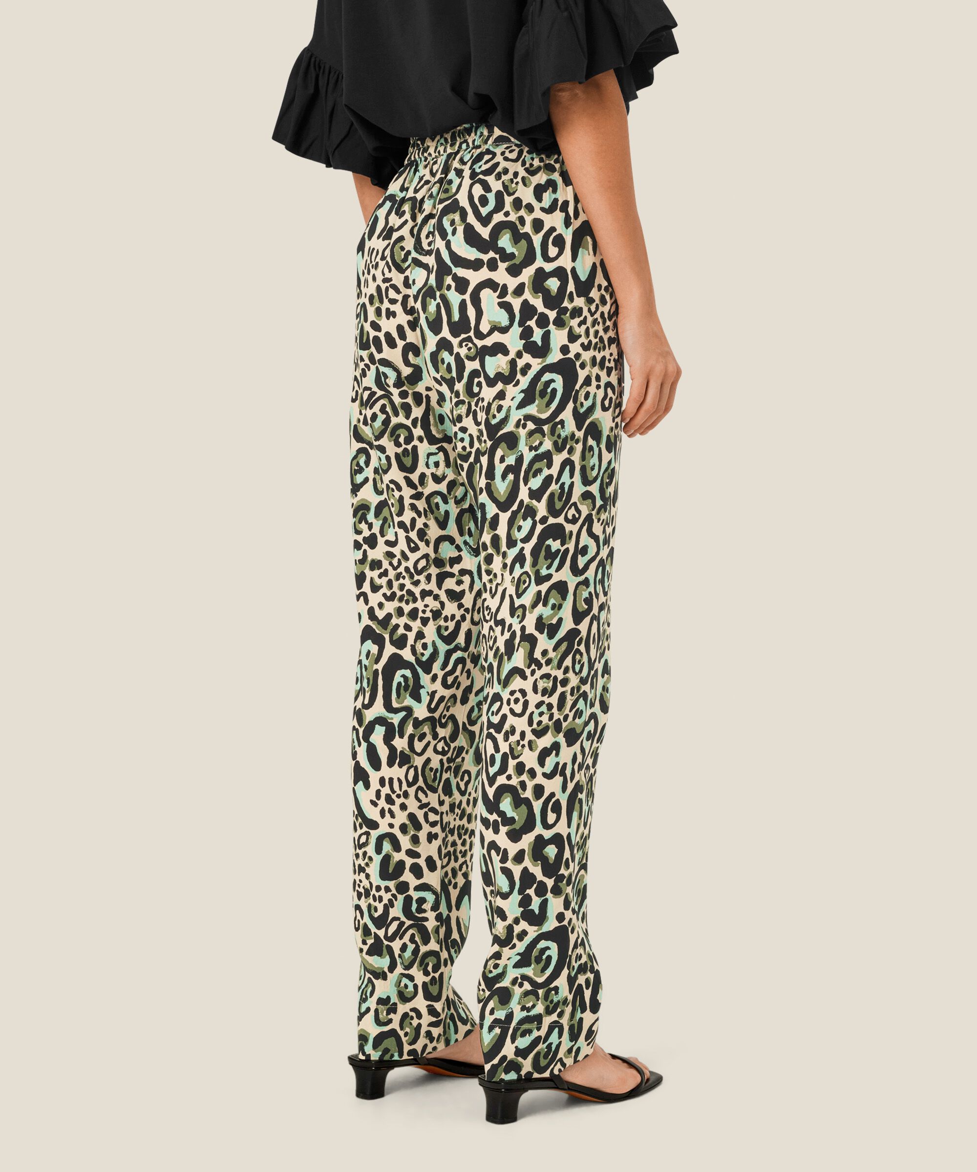 Bedruckte Viskosehose mit elastischem Bund, D. Lichen Green