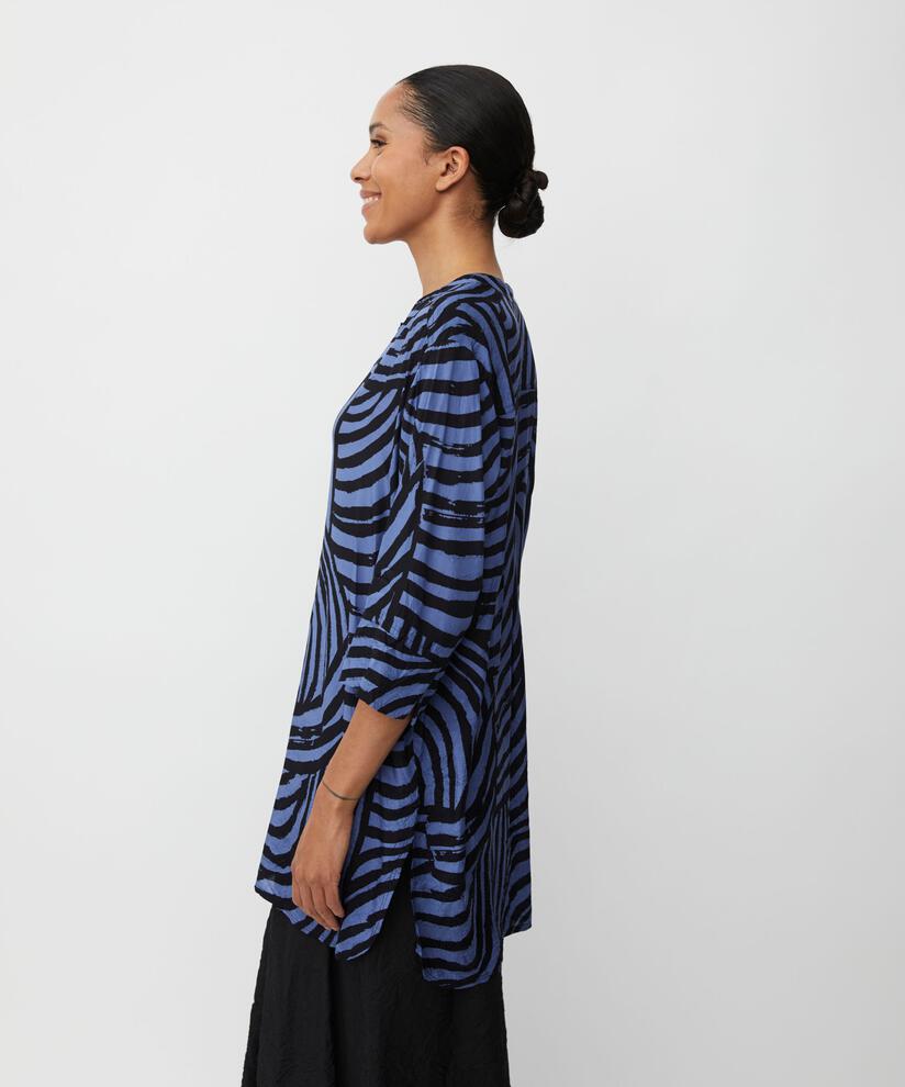 Bedrucktes Viskosehemd Mit Seitenschlitz, Bijou Blue