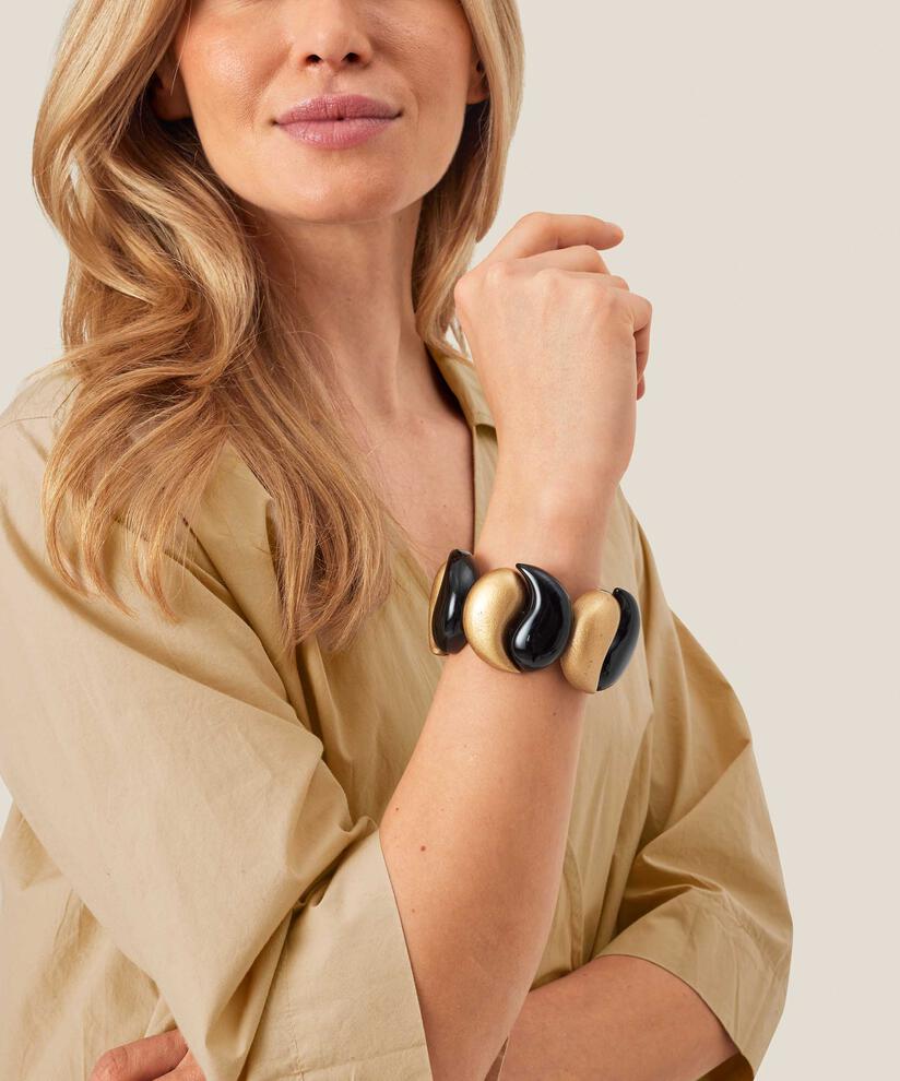 elastisches Armband mit schwarzen und goldenen Elementen, Gold