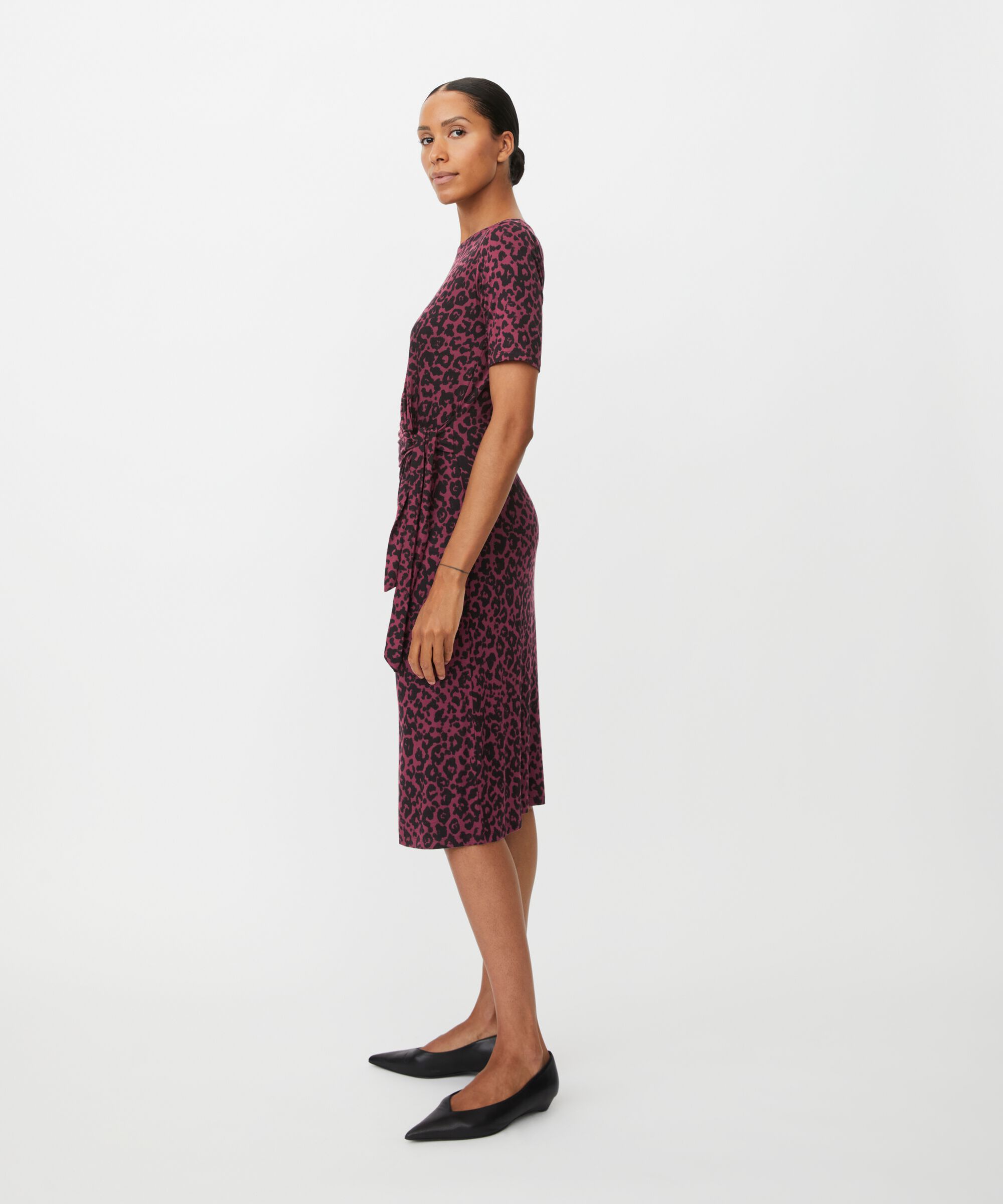 bedrucktes Jerseykleid mit Wickeleffekt, Tawny Port
