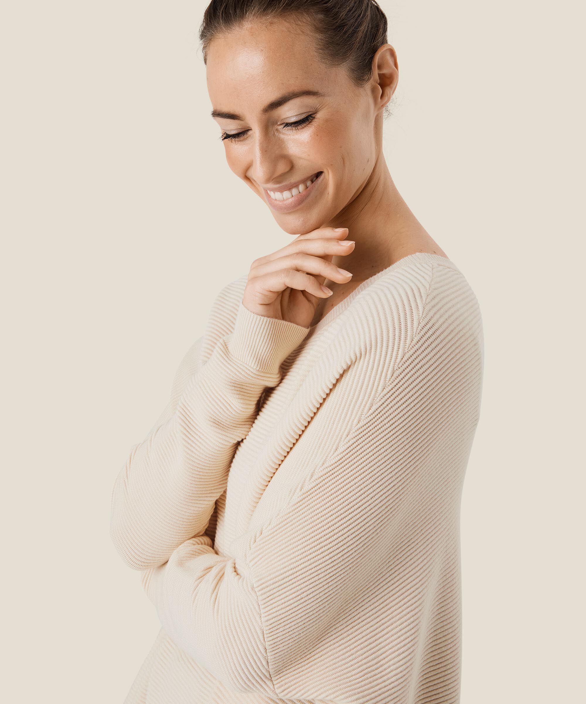 Rippstrickpullover mit langen Ärmeln, Whitecap