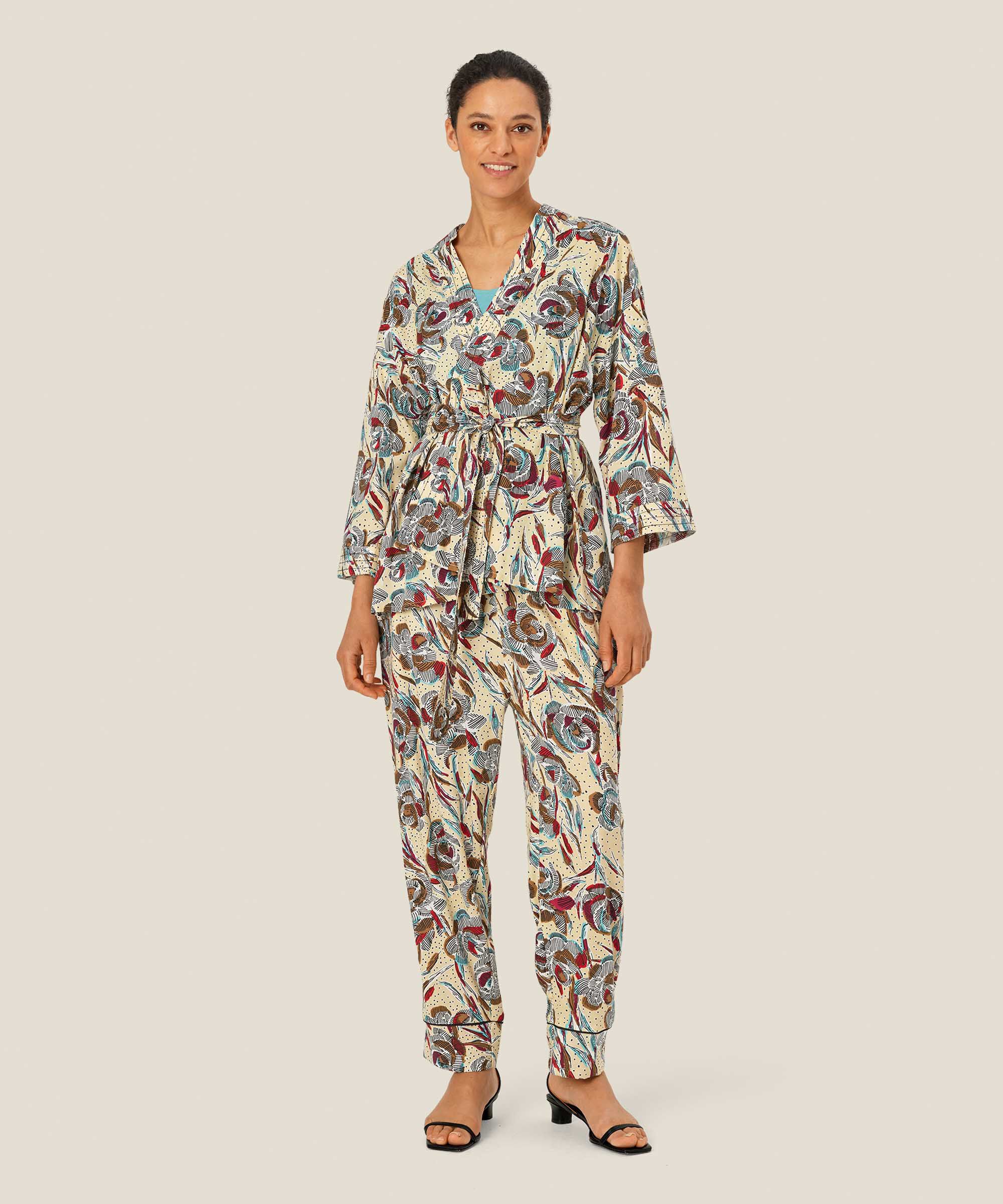 bedruckte Viskosejacke mit 3/4 Ärmeln und Gürtel, Soybean