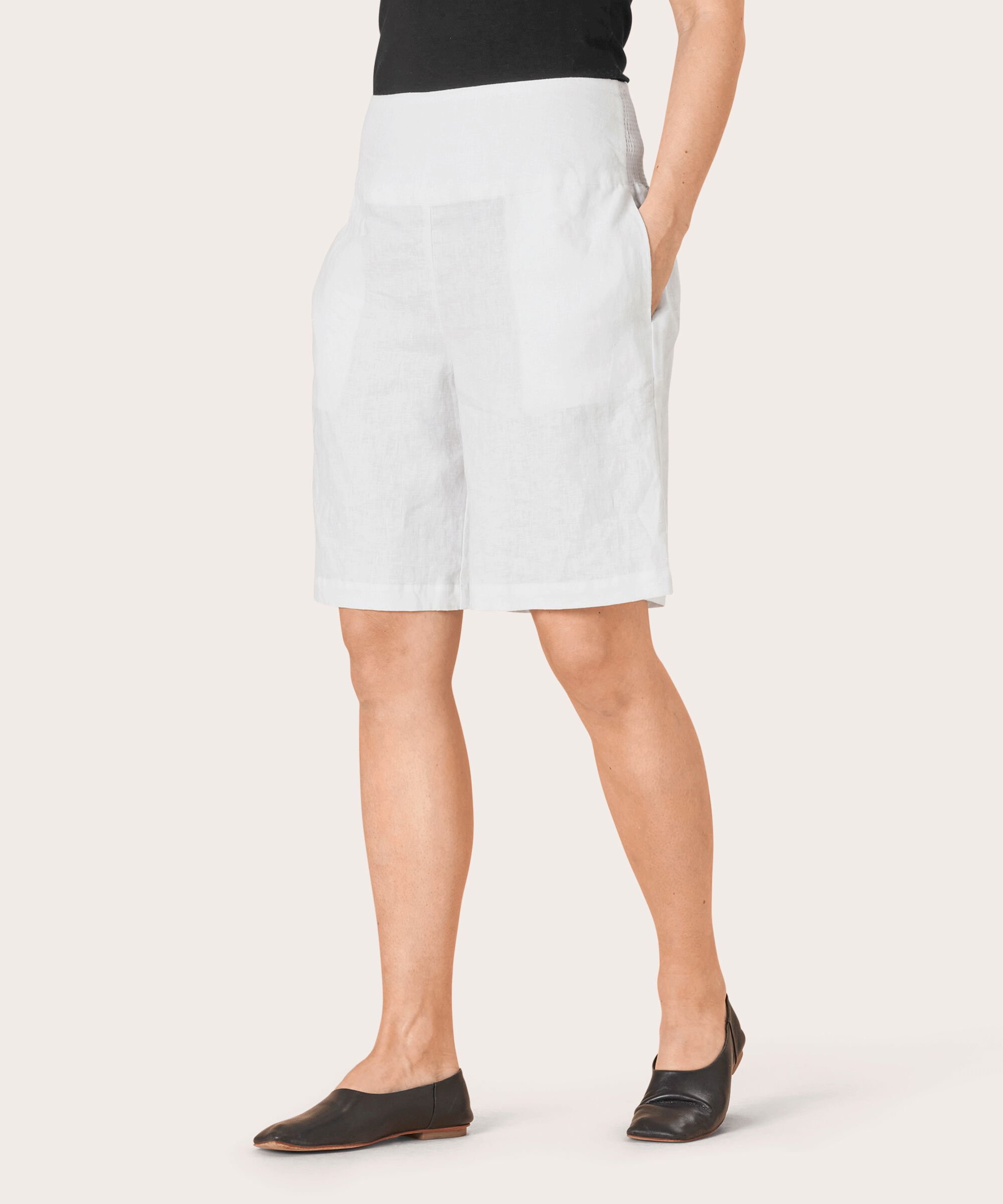 Leinenshorts Mit Gesmoktem Gummizug Hinten, White