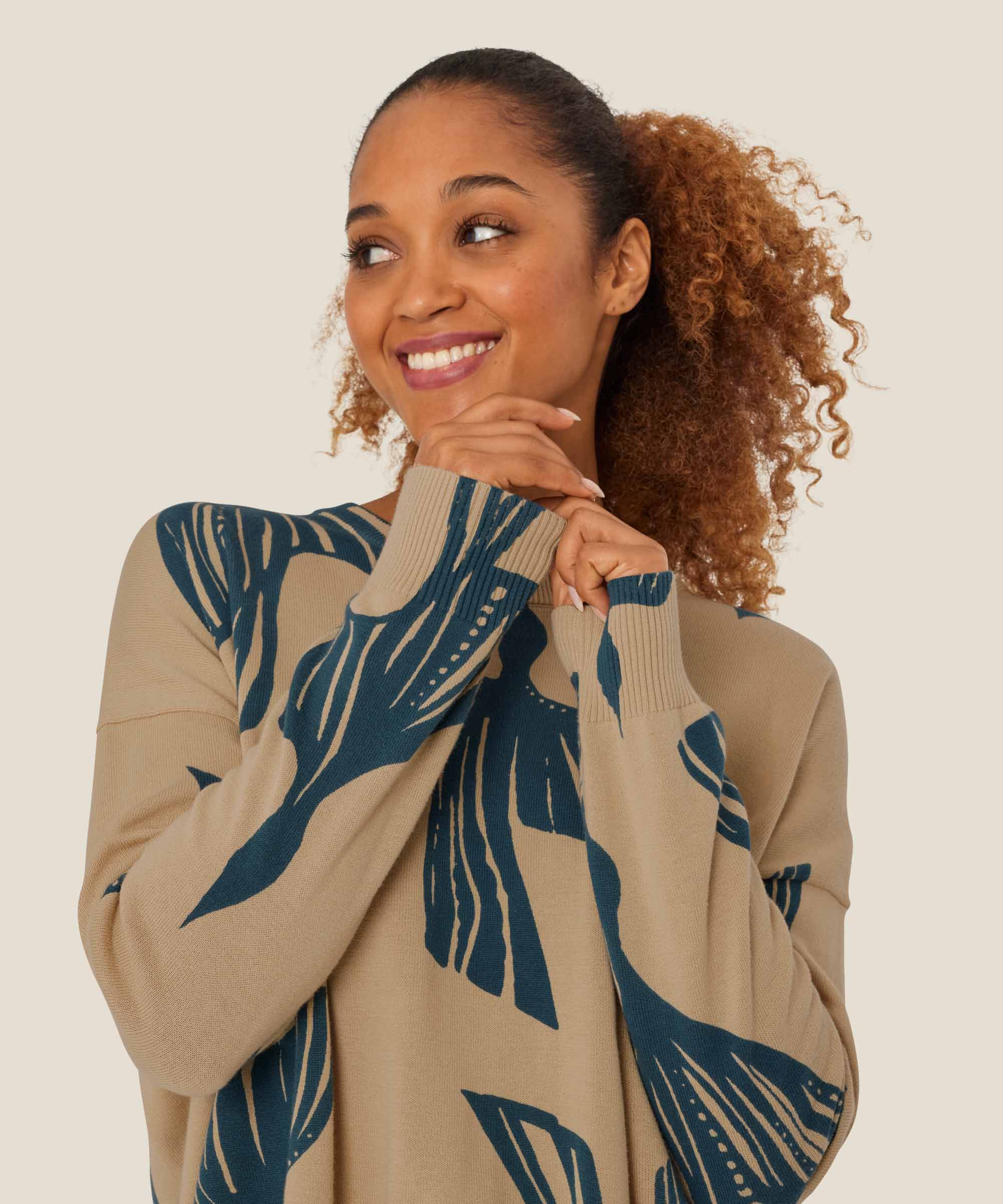 Feinstrick-Top mit Print und gerippten Kanten, Reflect Pond