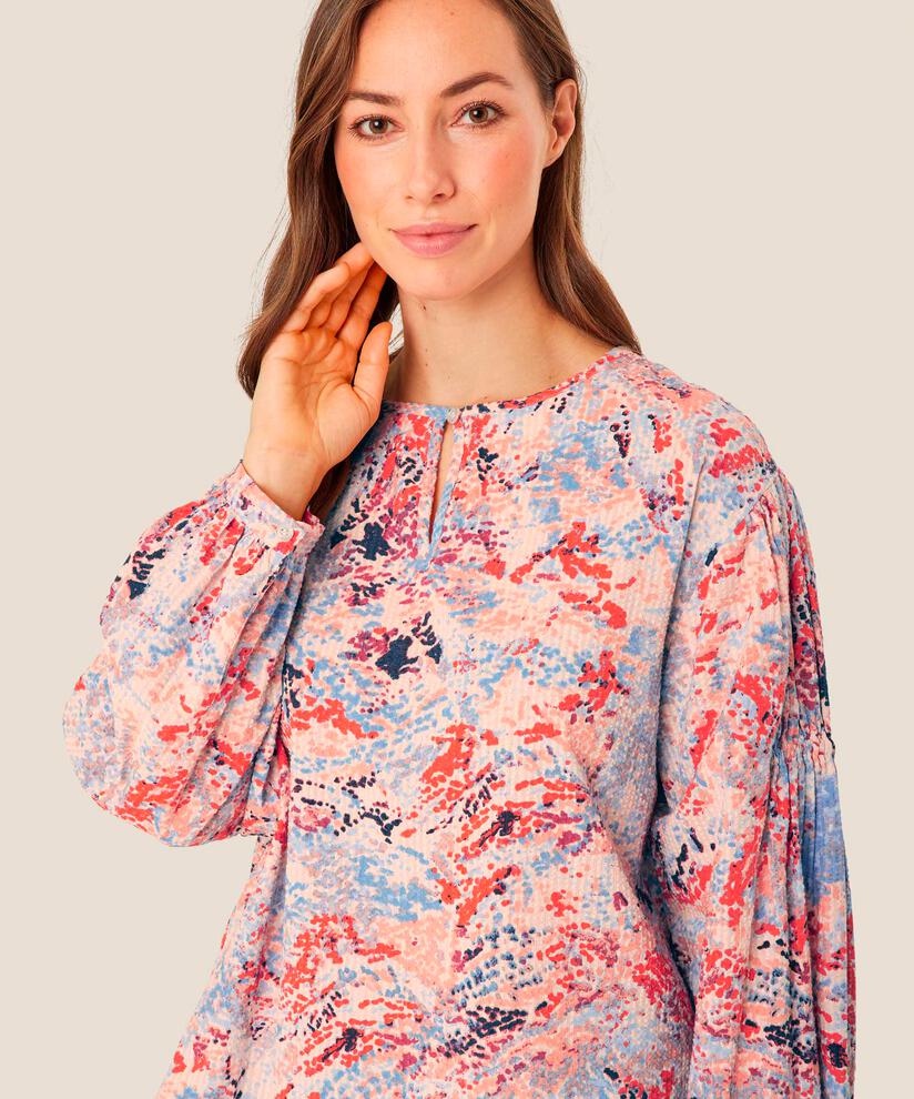 Baumwollbluse mit Knopfdetail am Hals, Orange com