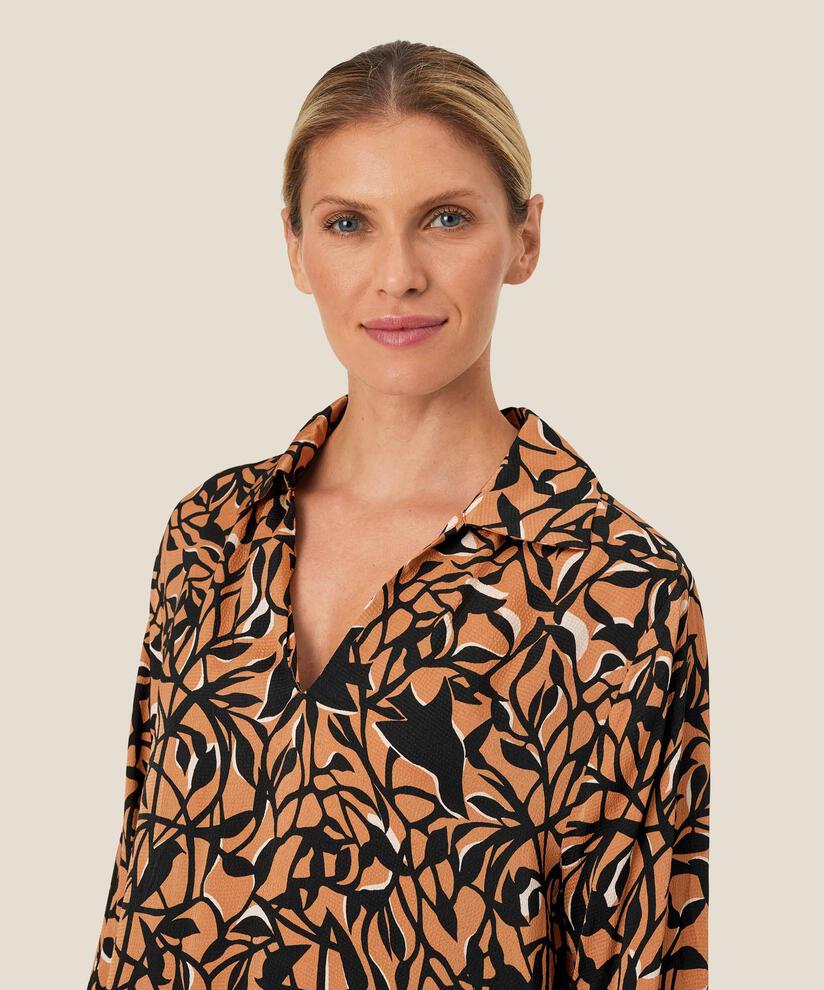 Bedruckte Viskose-Tunika mit langen Ärmeln, Bisquit