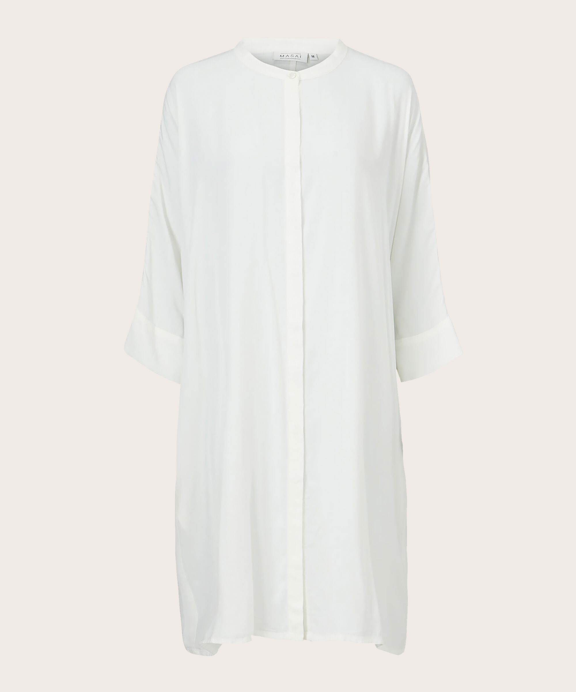 Hemdblusenkleid Aus Viskose Mit Dreiviertelärmeln, Cream