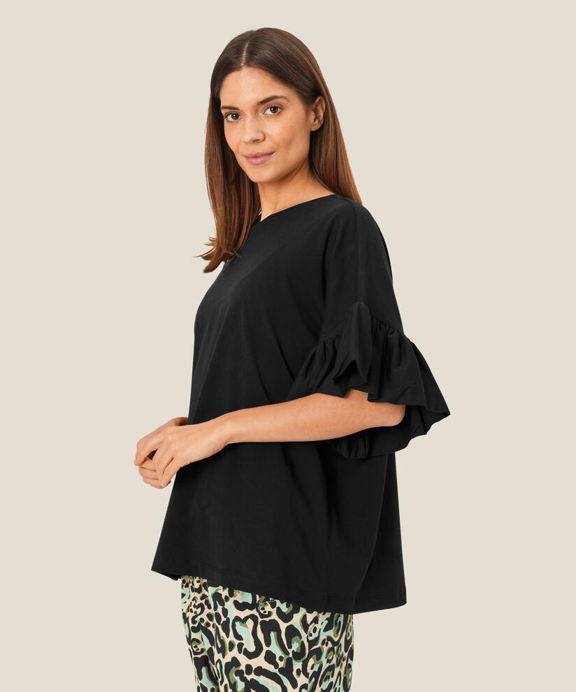 T-Shirt mit Rüschenärmeln, Black