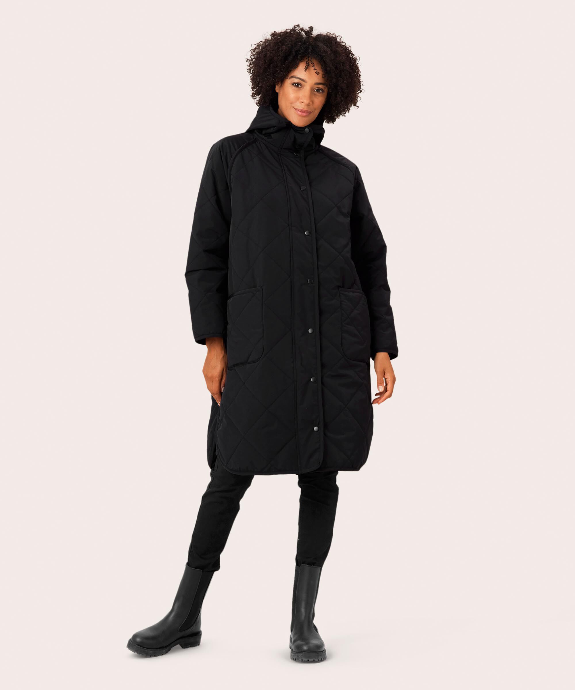 Steppmantel mit Kapuze, Black