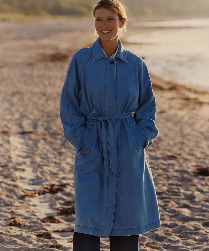 Denim-Trenchcoat mit abnehmbarem Gürtel, Light Denim