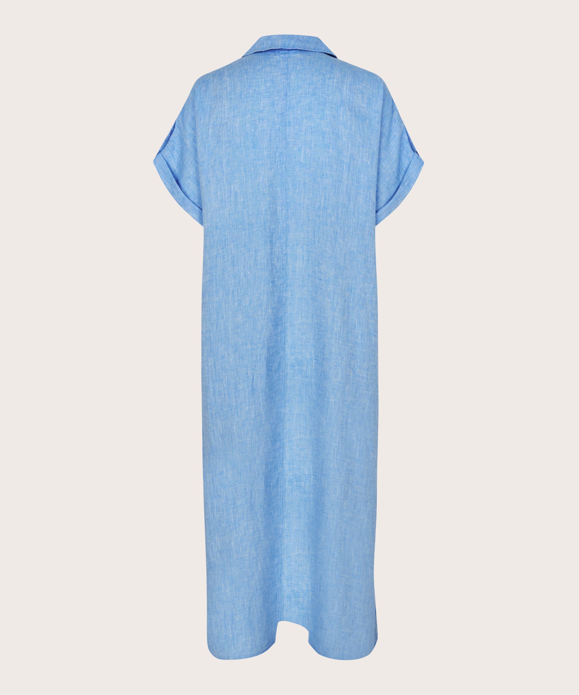 Langes Leinenkleid mit Kragen und Seitenschlitz, Marina