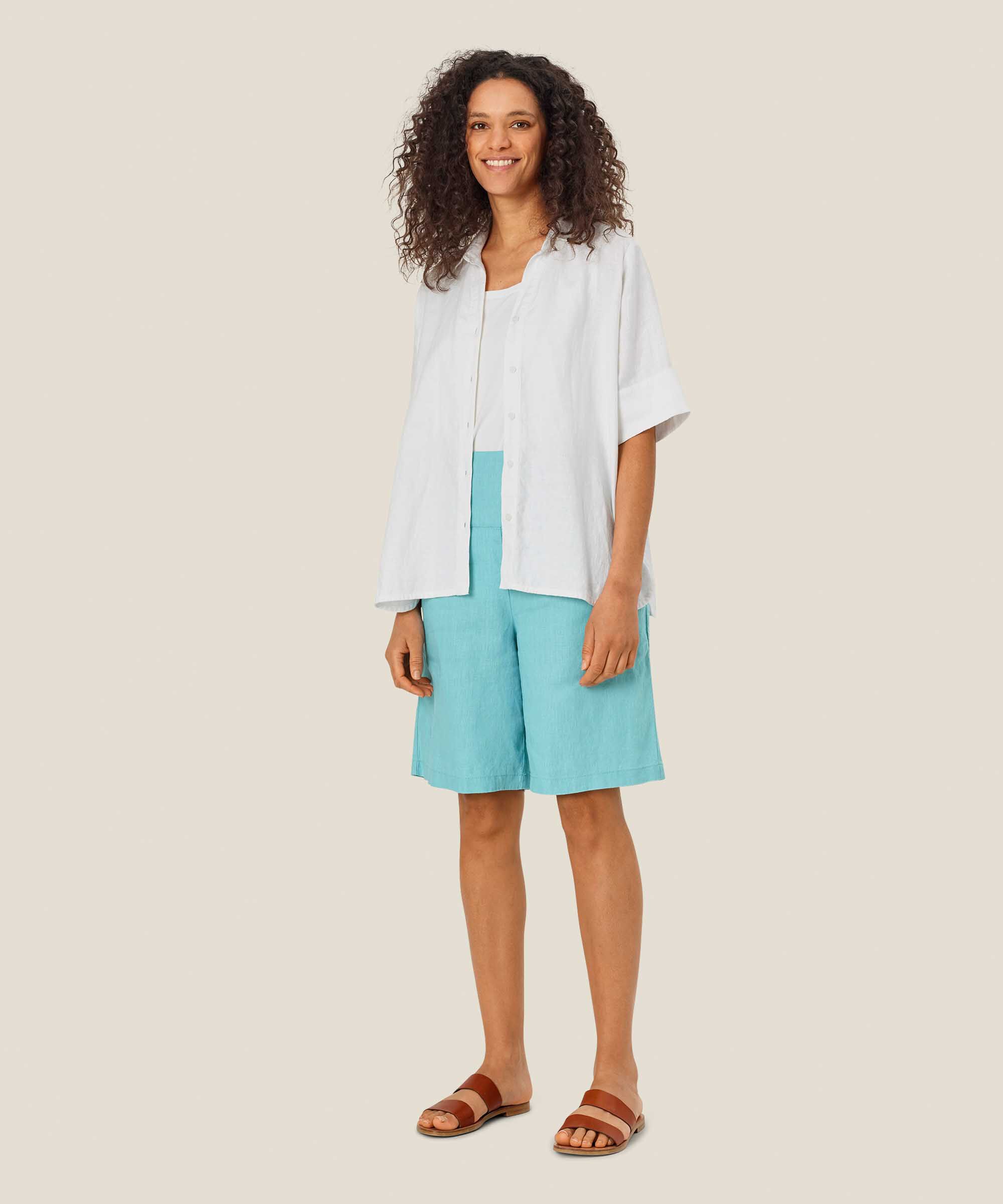 Leinenshorts Mit Gesmoktem Gummizug Hinten, Aqua