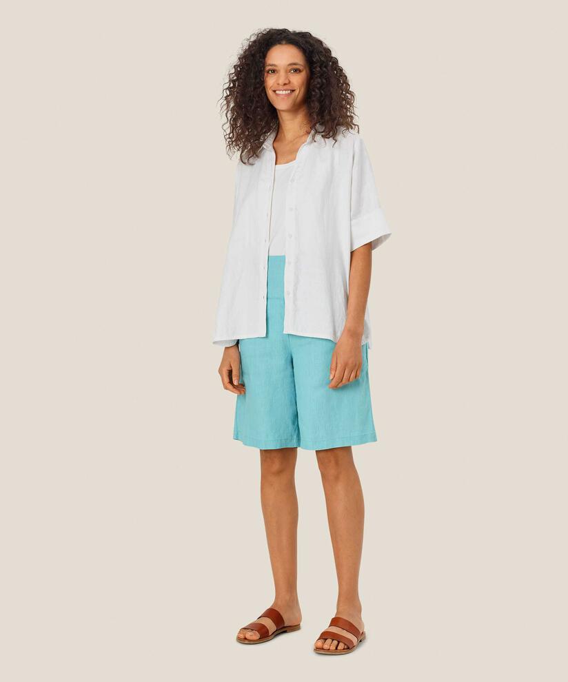 Leinenshorts Mit Gesmoktem Gummizug Hinten, Aqua