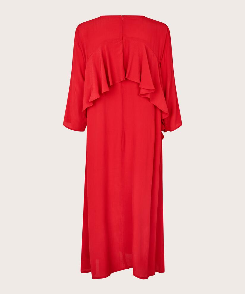Viskosekleid mit Rundhalsausschnitt und Rüschen, Scarlet Sage