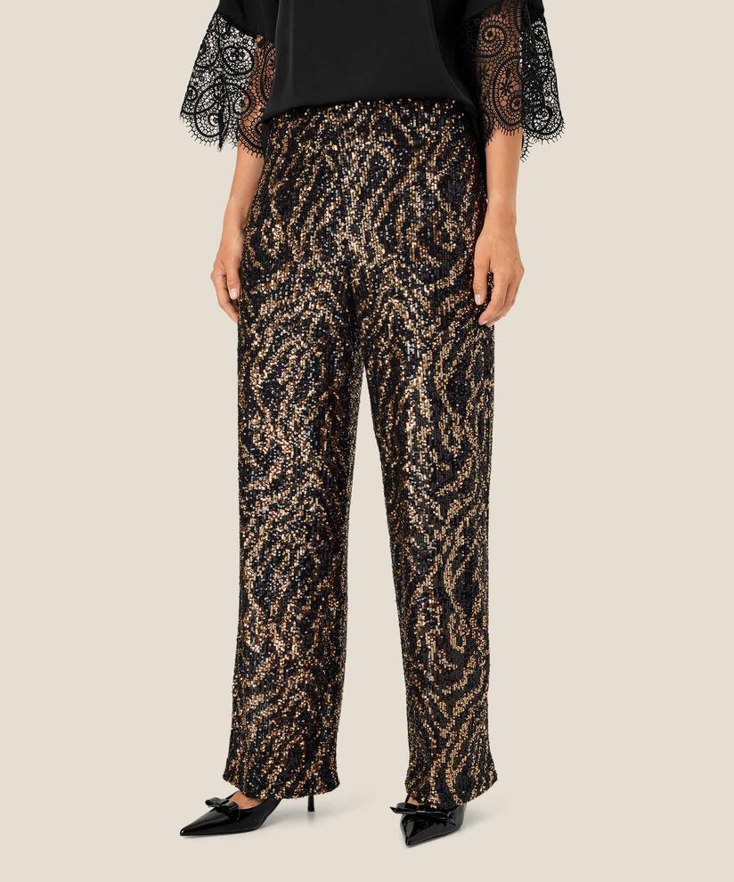 Paillettenhose mit Gummizug und verstecktem Reißverschluss, Black