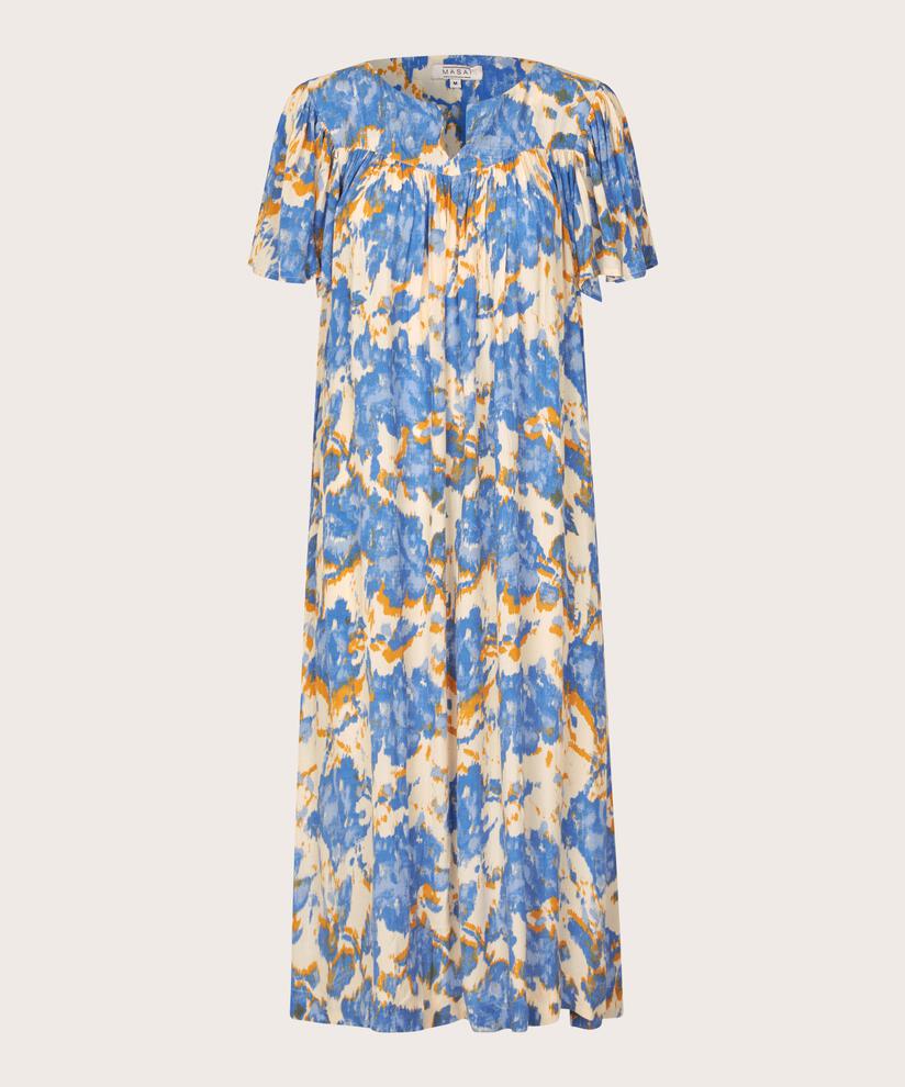 gemustertes Viskosekleid mit vielen Falten, Nebulas Blue