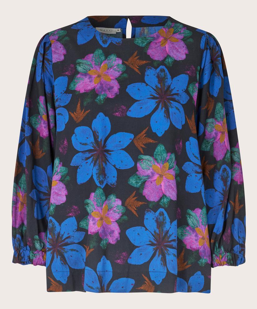Viskosebluse mit Rundhalsausschnitt, Wild Aster
