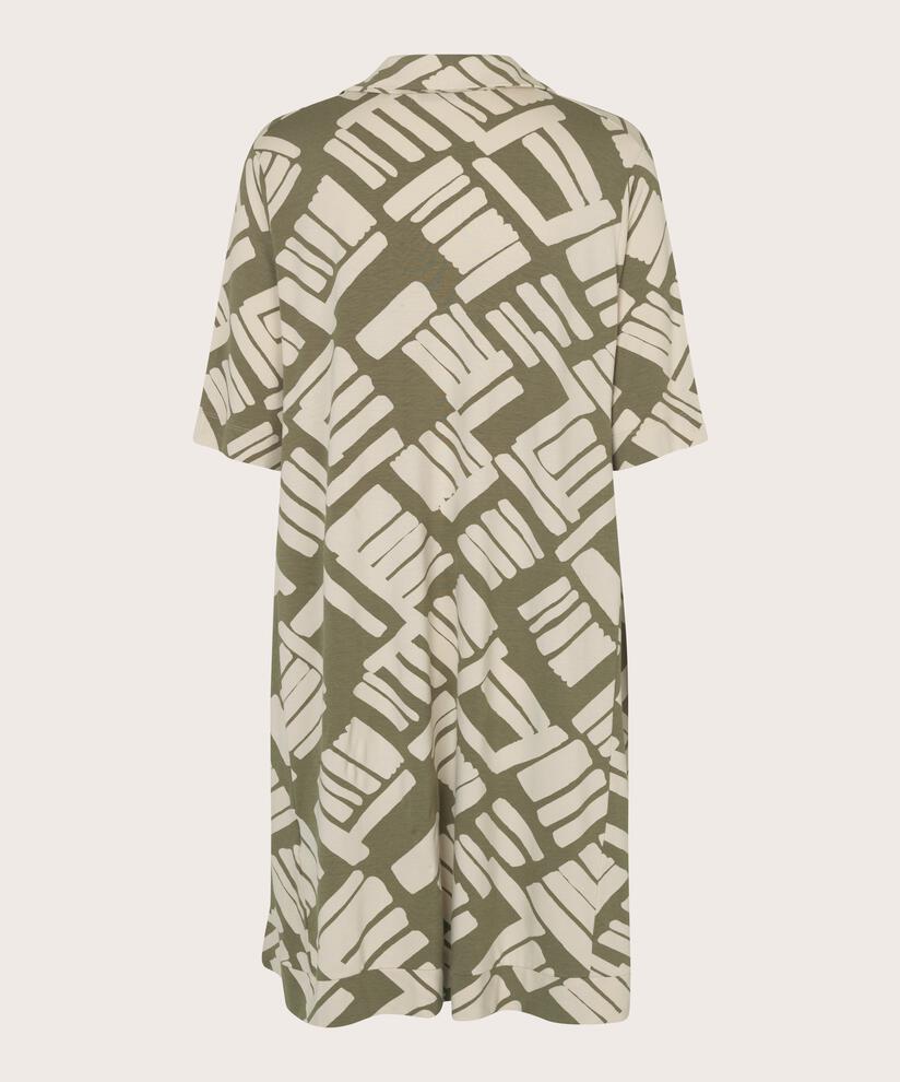 Bedruckte Jersey-Tunika mit V-Ausschnitt, Dusky Green
