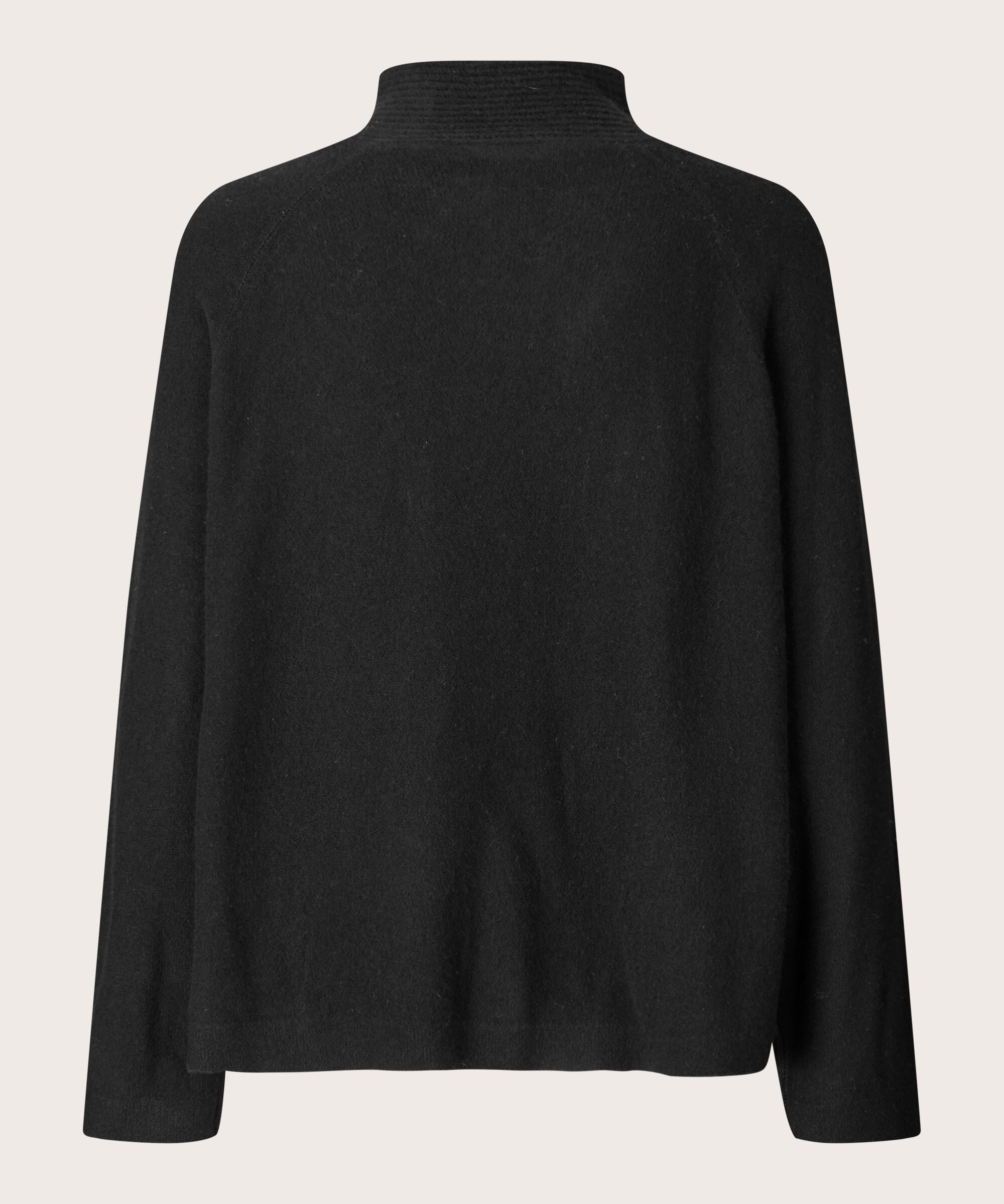 Pullover aus Wolle mit Bindebändern am Hals, Black