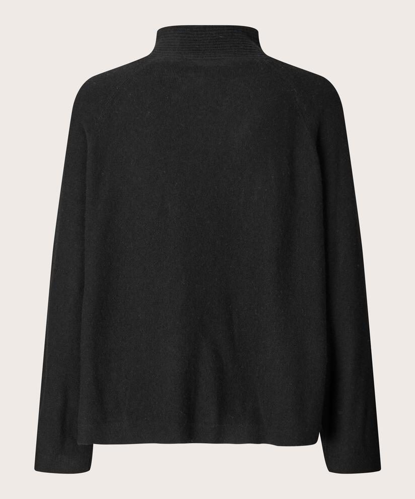 Pullover aus Wolle mit Bindebändern am Hals, Black