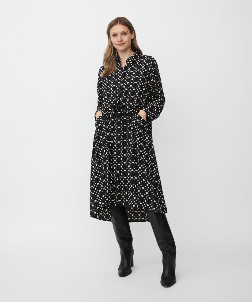 Durchgeknöpftes Viskosekleid mit Bindebändern, Black